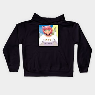 Short Pink Hair Anime Girl and Green eyes Kids Hoodie